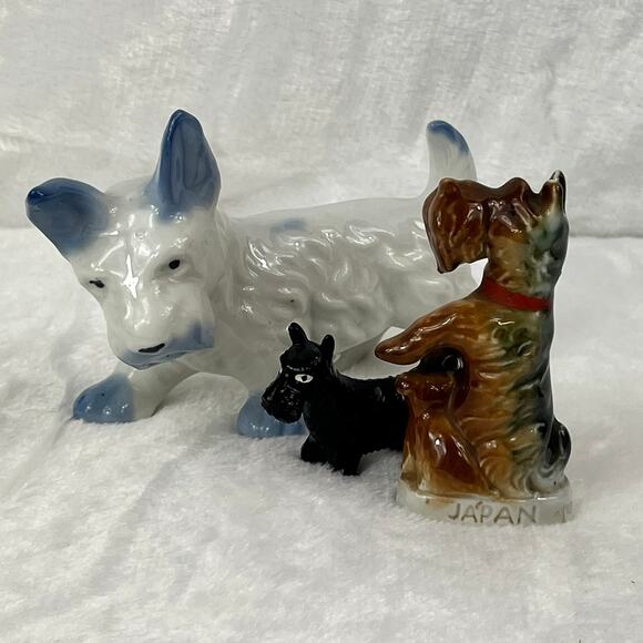 Lot 3 Vintage Japan Dog Figurines Porcelain Terrier Scottie Mixed Glaze Styles - Picture 9 of 14